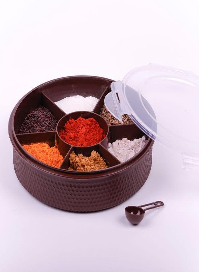 Finner 7 Section Round Shape Multi-Purpose Storage Box for Storing Spice, Dry Fruits, Herbs, Masala Box with Transparent Lid Leak Proof, Air Tight Plastic Masala Dabba | Masala Container (Brown) - Image 3